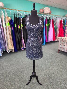 Private Label Monika Navy Blue Size 8 Short Sequin Homecoming Formal Dress
